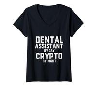 Donna Dental Assistant By Day Crypto By Night Blockchain Dentist Maglietta con Collo a V