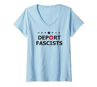 Donna Deport Fascism Resist Protest Anti-Fascism Fight Oligarchy Maglietta con Collo a V