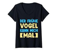 Donna der frühe Vogel Kann Mich Mal Detti Divertenti Maglietta con Collo a V