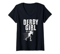 Donna Derby Girl Roller Derby Skater Rink Queen Maglietta con Collo a V