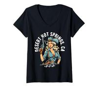 Donna Desert Hot Springs CA USA Cowgirl con pistola Western Design Maglietta con Collo a V