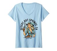 Donna Desert Hot Springs California Cowgirl Design in stile occidentale Maglietta con Collo a V