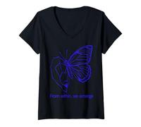 Donna Design a Farfalla Blu - from Within We Emerge Maglietta con Collo a V