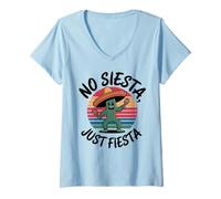 Donna Design a forma di cactus «No Siesta, Just Fiesta Dancing» Maglietta con Collo a V
