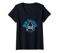 Donna Design a forma di granchio blu della Louisiana di New Orleans Maglietta con Collo a V