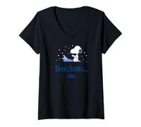 Donna Design a Forma di Lettera Natalizia di Snoopy Dear Santa Maglietta con Collo a V