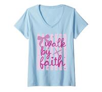 Donna Design a Strisce con Fiocco e Scritta Viaggio Spirituale Maglietta con Collo a V
