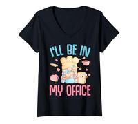 Donna Design a Tema Pasticceria con Scritta I'll Be in My Office Maglietta con Collo a V