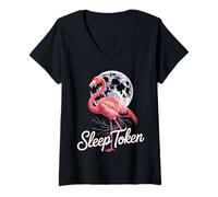 Donna Design a ventaglio con Scritta Sleep Token & Flamingo Vibes Maglietta con Collo a V
