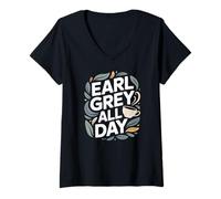 Donna Design Accogliente per l'ora del tè Earl Grey per Tutto Il Giorno Maglietta con Collo a V