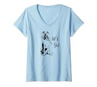 Donna Design Alano Let's Go! - Design Happy Dane Maglietta con Collo a V