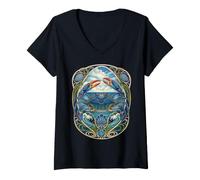 Donna Design Art Nouveau Blue Crab Sea Life Maglietta con Collo a V