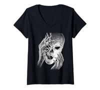 Donna Design Artistico con Teschio, Grafica Artistica rupestre, per Uomini e Donne Maglietta con Collo a V