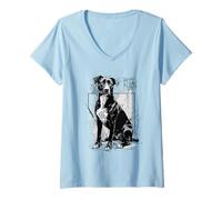Donna Design Artistico del Cane della Miscela del Laboratorio del Grunge in Stile Monocromatico Maglietta con Collo a V