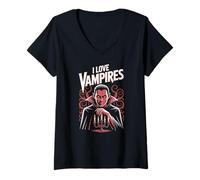Donna Design avvincente di I Love Vampires Maglietta con Collo a V