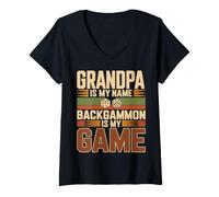 Donna Design Backgammon Grandpa Is My Name Maglietta con Collo a V