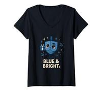 Donna Design Blu Dreidel Joy Hanukkah Celebration Maglietta con Collo a V