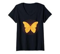 Donna Design Boho Farfalla Gialla Maglietta con Collo a V