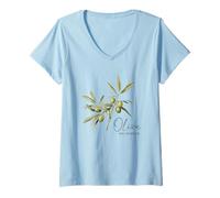 Donna Design botanico Olive You So Much Maglietta con Collo a V