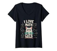 Donna Design Carino con Scritta I Love Math And Cats Maglietta con Collo a V