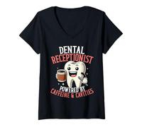 Donna Design carino del dente per l'odontoiatria delle donne Receptionist dentale Maglietta con Collo a V