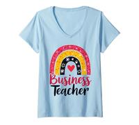 Donna Design Carino educatore Boho Arcobaleno per Insegnanti di Affari Maglietta con Collo a V