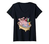 Donna Design Chillin Cool Pig Maglietta con Collo a V