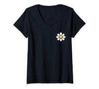 Donna Design classico blu navy a pois gialli bianchi margherite Boho Chic Maglietta con Collo a V