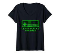 Donna Design Classico del Controller per Giocatori retrò Maglietta con Collo a V