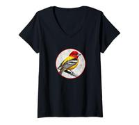 Donna Design colorato retrò con uccellini tanager occident Maglietta con Collo a V