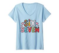 Donna Design colorato Six Seven per Bambini Che imparano Il Divertimento Maglietta con Collo a V