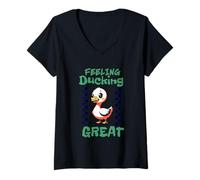 Donna Design con anatra in stile cartone animato Maglietta con Collo a V