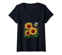 Donna Design con api e Girasoli Armonia Amanti della Natura Maglietta con Collo a V