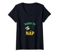 Donna Design con bradipo Born to Nap Lazy Day Mood Animal Maglietta con Collo a V