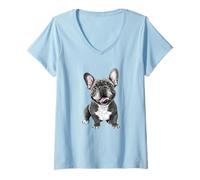 Donna Design con Bulldog Francese Felice per Gli Appassionati di Cani Maglietta con Collo a V