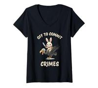 Donna Design con Coniglietto off To Commit Crimes Maglietta con Collo a V