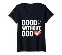 Donna Design con Cuore audace Good Without God Maglietta con Collo a V
