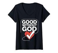 Donna Design con Cuore audace Good Without God Maglietta con Collo a V