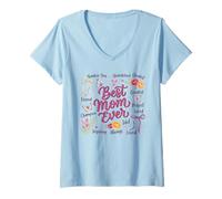 Donna Design con Farfalle Floreali e Scritta Greatest Mother Maglietta con Collo a V