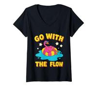 Donna Design con Fenicottero Rosa Go with The Flow Maglietta con Collo a V