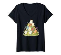 Donna Design con gatti e fiori selvatici del Texas per amanti dei gatti e giardinieri Maglietta con Collo a V
