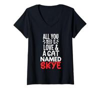 Donna Design con Il Nome del Gatto Skye - all You Need is Love! Maglietta con Collo a V