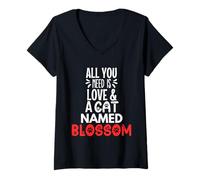 Donna Design con Nome di Gatto con Fiore - all You Need is Love! Maglietta con Collo a V
