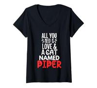 Donna Design con Nome Gatto Piper - all You Need is Love! Maglietta con Collo a V