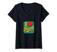 Donna Design con Nome «I Love Jacob Sweet Heart» Maglietta con Collo a V