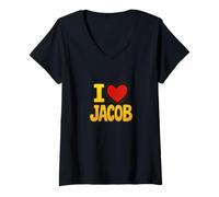 Donna Design con Nome «I Love Jacob Sweet Heart» Maglietta con Collo a V