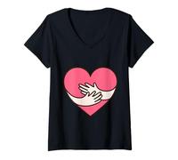 Donna Design con Scritta Heart Hug Love And Kindness Maglietta con Collo a V