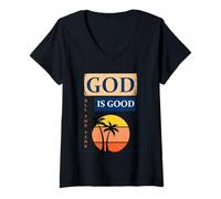 Donna Design con Scritta in Inglese God is Good (Lingua Italiana Non Garantita) Maglietta con Collo a V