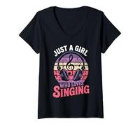 Donna Design con Scritta Just A Girl Who Loves Singing Music Lover Maglietta con Collo a V