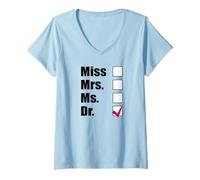 Donna Design con Scritta Miss Mrs Ms Doctor Checked Graduation Maglietta con Collo a V